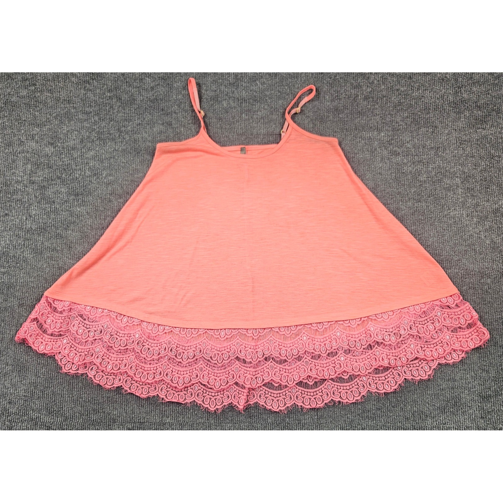 Vanity Women Small Coral Pink Lace Trim Cami Tank Top Adjustable Straps